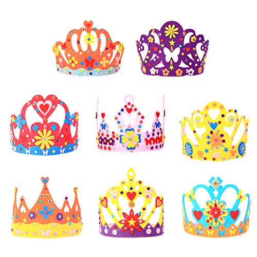 MEZOOM 8pcs Corona de fieltro DIY Coronas de Princesas para Niñas Manualidades de Fieltro para Niñas Diademas de Plastico para el Pelo Regalo de Fiestas para Cumpleaños Infantiles