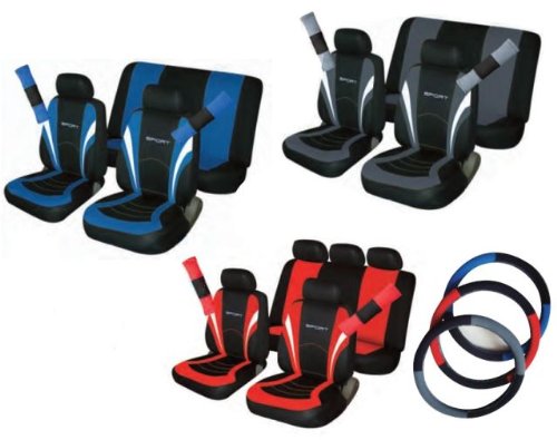 Mg TF ZR ZS ZT Sports Pack fundas de asiento de coche, cubierta de volante, almohadillas de cinturón negro y rojo