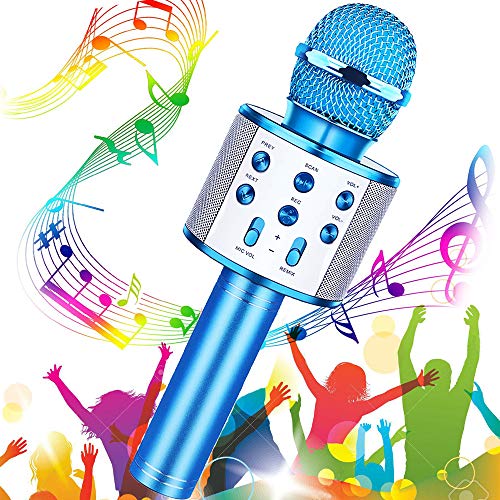 Microfono Inalámbrico Karaoke, Buty Micrófono Karaoke Bluetooth Infantil Portátil para Niños Altavoz Canta Partido Musica Compatible con Android/iOS PC, AUX o Teléfono Inteligente (Azul)