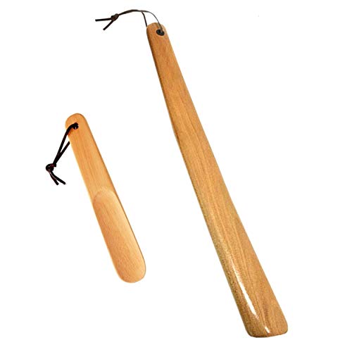 Milai Calzador 2pc 40cm&16cm Calzador con cuerda colgante,Madera Shoe Horn Calzador Wood Shoe Horn mango largo zapato cuerno zapato elevador para Hombres Mujeres Niños(madera fuerte)