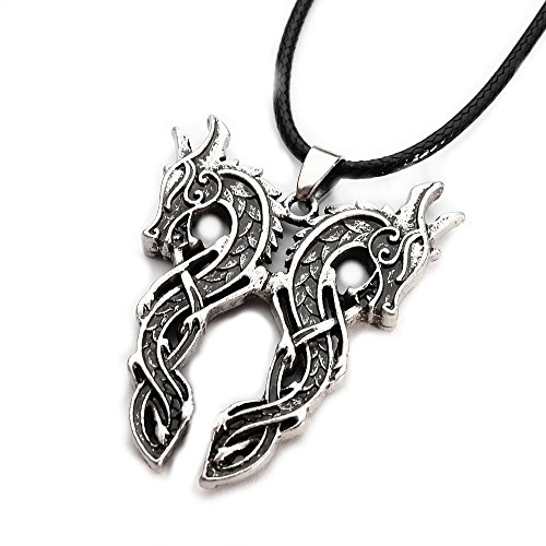 Miss – E – Joyas Vintage Acero Chino Guerrero Doble Dragones Colgante con Collar medallón Amuleto talismán Vikingo