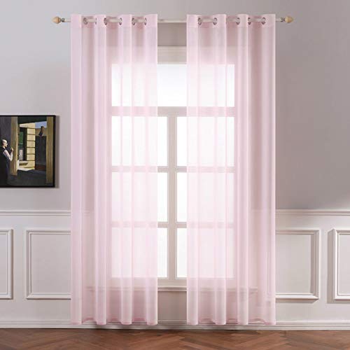 MIULEE Cortinas Poliéster Translucida de Dormitorio Moderno Ojales Cortina Ventana Visillos Salon para Sala Cuarto Dormitorio Comedor Salon Cocina Salón de 2 Unidades 140 x 175cm Rosa Bebé