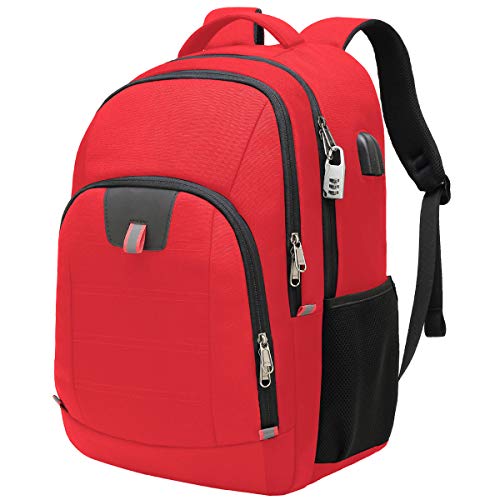 Mochila Antirrobo Impermeable,Mochila Portátil Hombre 17.3 Pulgadas Puerto USB Impermeable Trabajo Ordenador Viaje Negocio Multifuncional Daypacks Rojo