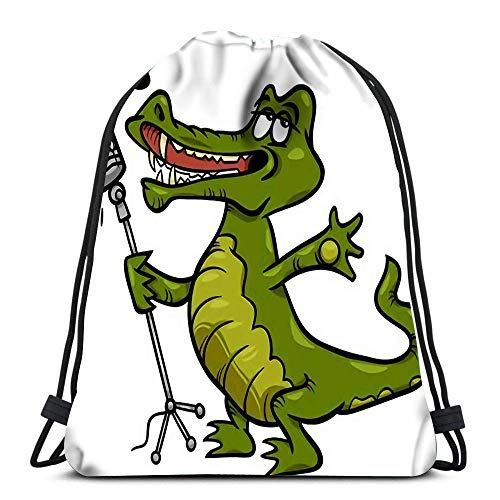 Mochila con cordón bolsas de dibujos animados de divertido canto de cocodrilo personaje plegable cinch bolsas