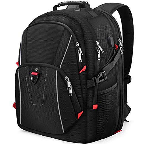 Mochila Portátil Hombre 17,3 Pulgadas Mochilas de Viaje Impermeable USB Puerto Escolare Negocios Trabajo Deporte Casual Mochila para Ordenador Negro