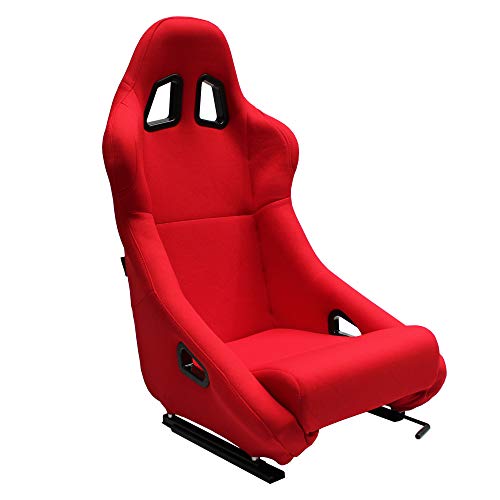 MODAUTO Asiento Deportivo Coche, Baquet Deportivo, de Tela, con Ríeles Incluidos, Conductor y Pasajero, Universal para Coche y Simulador de Conducción, Modelo N010L, Rojo