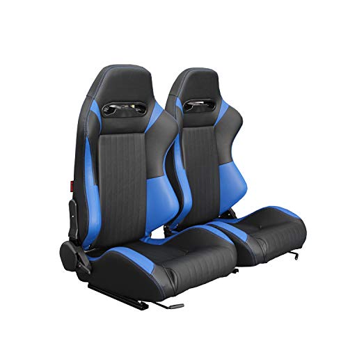 MODAUTO Asiento Deportivo Coche, Semibaquet Deportivo Ajustable, Cuero, con Ríeles Incluidos, Conductor y Pasajero, Universal para Coche y Simulador de Conducción, Modelo N602LR, Negro-Azul