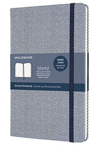 Moleskine - Cuaderno Blend Collection, Cuaderno con Hojas de Puntos, Tapa Dura de Tela con Motivo de Espigas y Cierre Elástico, Tamaño Grande 13 x 21 cm, Color Azul, 240 páginas