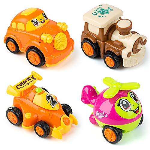 MOOKLIN ROAM Vehículos de Construcción Mini, 4Pcs Coche de Juguete de Plástico Control, Camion de Friccion , Set de Camiones para Regalo de los Niños (4 Estilos, Color Aleatorio)