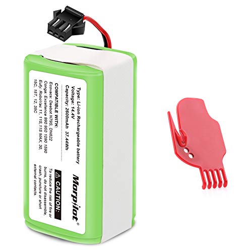 morpilot Batería 14.4V 2600mah Litio, Compatible con Conga Excellence y Conga Excellence 990 950 1090, DEEBOT N79S N79, Eufy RoboVac 11 11S 11S Max 15C 30C 30 MAX, IKOHS NETBOT S14 S15, Con un Cepillo