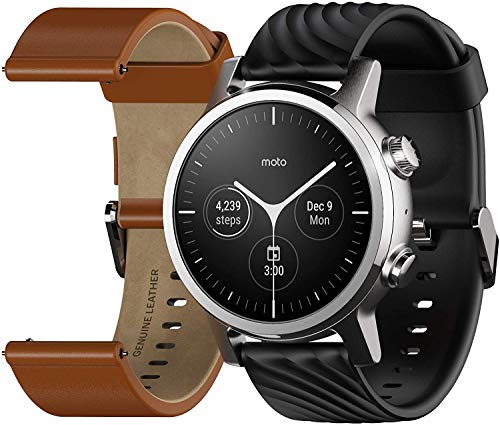 Motorola Moto 360 Smartwatch – 3ª generación – Caja de acero inoxidable con bandas de 20 mm, batería para todo el día, WearOS de GoogleTM – Color gris