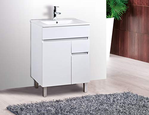 Mueble de baño con Lavabo de Porcelana - 2 Puertas y 1 Cajón amortiguado - El Mueble va MONTADO - Modelo Clif (60 cms, Blanco) Mueble de baño con Lavabo de Porcelana - 2 Puertas y 1 Cajón amortiguado - El Mueble va MONTADO - Modelo Clif (60 cms, Blanco)