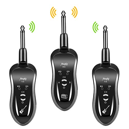 Mugig Inalámbrico Guitarra Receptor Transmisor de Guitarra (2 Transmisor y 1 Receptor), 10 Canales Sistema de Guitarra Inalámbrico Transmisión estable con Bolso Protectora de PU Mugig Inalámbrico Guitarra Receptor Transmisor de Guitarra (2 Transmisor y 1 Receptor), 10 Canales Sistema de Guitarra Inalámbrico Transmisión estable con Bolso Protectora de PU