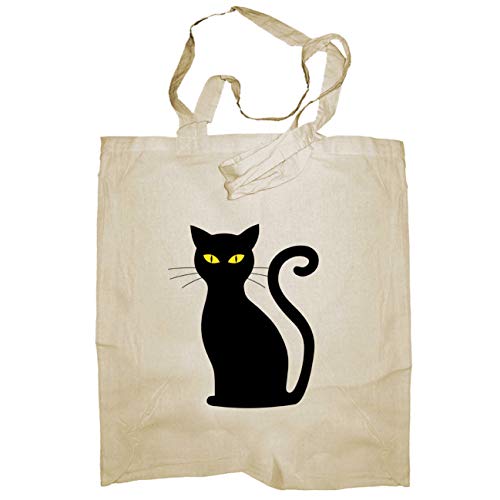 My Custom Style® – Bolsa de Algodón Natural de color Beige modelo "Halloween – gatos Negro"