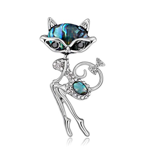 N\A Fox Brooch Abalone Shell Animal Pins Silver Color Pins Metal Diamonds Brooches for Scarf Women Coat Accessories Gift
