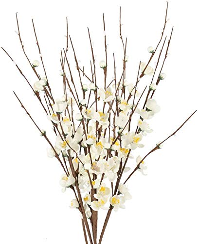 NAHUAA 4Pcs Ramas Artificiales 60cm de Flor de Cerezo Tallos de Flores Falsas Blanco para Casa Jardín Oficina de Fiesta Dormitorio Decoración de La Boda Mesa Centros de Mesa