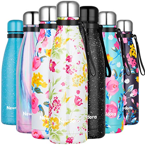 Newdora Botella de Agua Deportiva de Acero Inoxidable, Cantimplora Termo con Doble Aislamiento para 12 Horas de Bebida Caliente y 24 Horas de Bebida Fría, 500ML, Flores Blancas y Moradas Newdora Botella de Agua Deportiva de Acero Inoxidable, Cantimplora Termo con Doble Aislamiento para 12 Horas de Bebida Caliente y 24 Horas de Bebida Fría, 500ML, Flores Blancas y Moradas