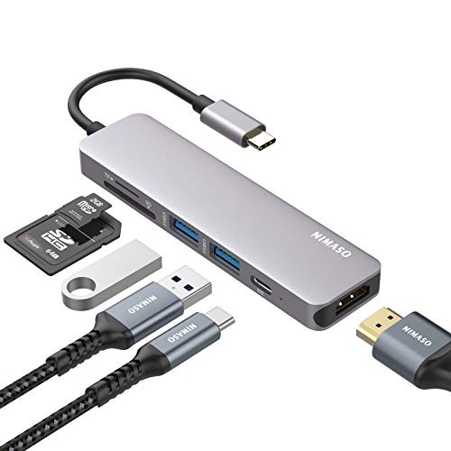 NIMASO Hub USB C, 7 en 1 USB C Adaptador a HDMI 4K, 2 Puertos USB 3.0, SD/Micro SD Lector Tarjeta, PD 60W Compatibles con MacBook Pro, MacBook Air, iPad Pro,XPS,Google Chromebook y Otros Dispositivos