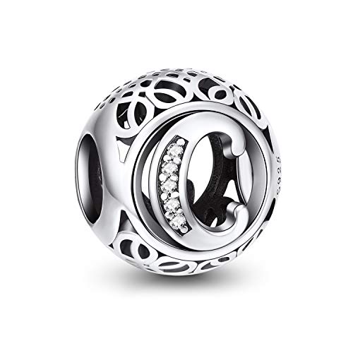 NINGAN Abalorios Charms Colgantes de Alfabeto Cuentas Plata de Ley 925 con Circonita cúbica Transparente Compatible con Pulsera Europeo, Charms de Letra para Mujer Niña (Letra C) NINGAN Abalorios Charms Colgantes de Alfabeto Cuentas Plata de Ley 925 con Circonita cúbica Transparente Compatible con Pulsera Europeo, Charms de Letra para Mujer Niña (Letra C)
