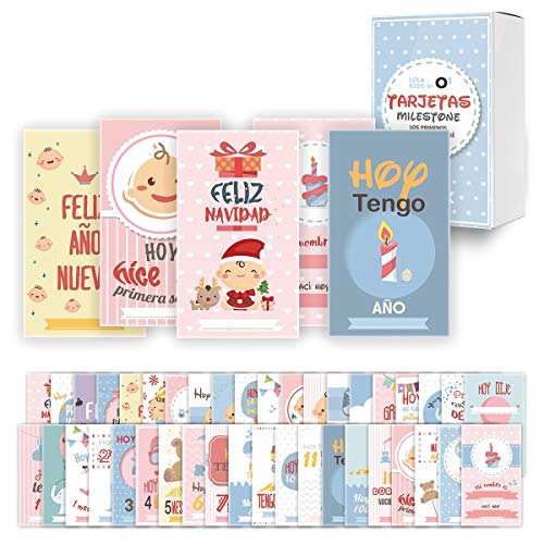 O³ Milestone Baby Cards Lola Kids – 40 Cartas En Español Para Primer Año De Bebé Con Caja De Regalo - Diseño Único | Tarjetas De Recuerdo - Tarjetas Milestone - Regalos Recien Nacidos - Babyshower O³ Milestone Baby Cards Lola Kids – 40 Cartas En Español Para Primer Año De Bebé Con Caja De Regalo - Diseño Único | Tarjetas De Recuerdo - Tarjetas Milestone - Regalos Recien Nacidos - Babyshower