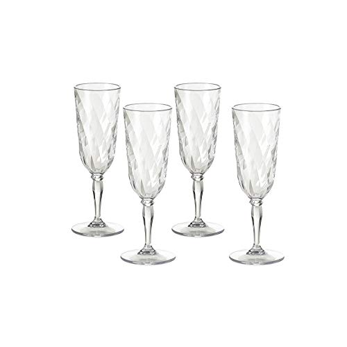 Omada Design Set de 4 copas de champán de plástico, 17,5 cl, ideal para aperitivos o tostadas, apto para lavavajillas, efecto diamante, Línea Diamond