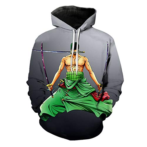 One Piece Sudadera, 3D Luffy Zoro Ace Anime Cosplay Sudadera con Capucha con Bolsillo Otoño Invierno Moda Casual Harajuku Ropa Chaqueta Suéter Pullover Tops para Hombre Mujere (7,XL)