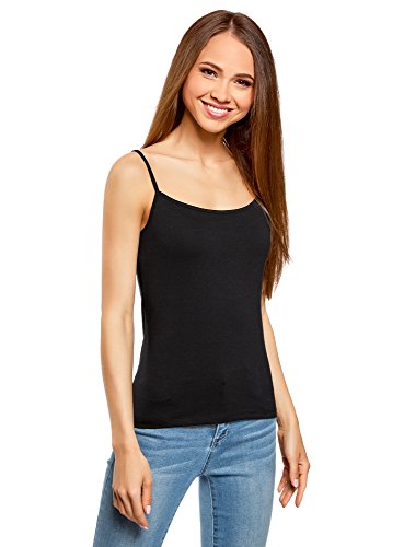oodji Ultra Mujer Camisetas de Tirantes Finos (Pack de 2), Negro, ES 40 / M
