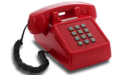 OPIS PushMeFon Cable: teléfono Fijo Retro de Teclado de los años 1970 con Campana metálica (Rojo)