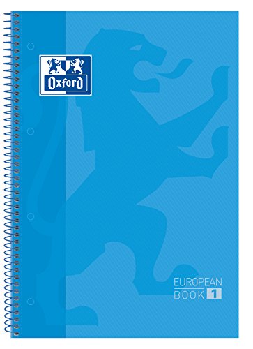 Oxford 400028276 cuaderno Europeanbook 1, microperforado, tapa extradura, espiral, a4+, cuadrícula 5x5, color turquesa