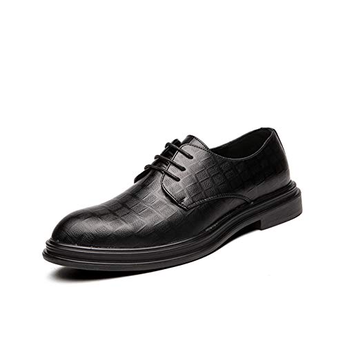Oxfords de los hombres Zapatos de vestir Burnish Toe Plaid puntiagudo con punta de 3 ojos Encaje de 3 ojos Lluvia Lluvia Tacón celuloide Cuero Suela de goma ( Color : Black , Size : 43 EU )