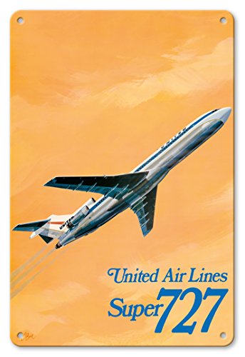 Pacifica Island Art Super de Boeing 727 Jet Avión - United Airlines - Vintage Airline Travel Poster por C. fianza c.1969 - Fine Art Print