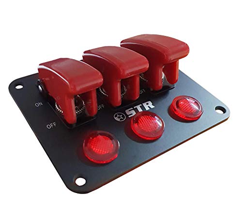 Panel de interruptores estilo avión triple con LED rojo, para uso ovalado/pista/rally