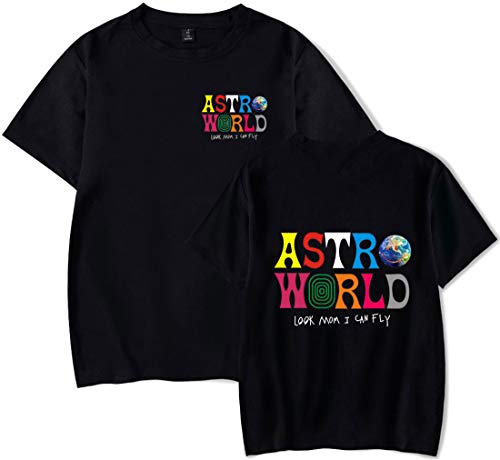 PANOZON Camiseta Hombre Impresión de Travis Scott Astroworld T-Shirt Básico Top Unisex Manga Corta Estilo Casual (3XL, A-Negro 27)