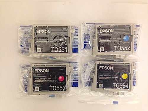 Paquete de 4 colores - Epson inkjet - Cyan Magenta Amarillo Negro To551 To552 To553 To554 - Cartucho de tinta para impresora fotográfica Stylus - RX420 RX520 RX425 R240 R245 - paquete suelto