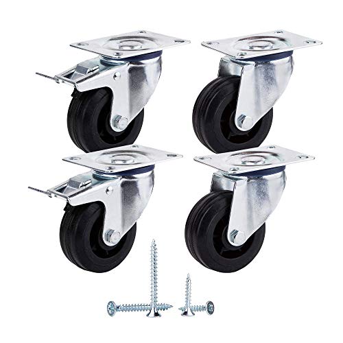 (Paquete de 4 piezas) Ruedas giratorias de goma de movimiento suave de 80 mm Ruedas con placas de metal Ruedas Carro industrial (4, 2 con frenos + 2 sin frenos) (Paquete de 4 piezas) Ruedas giratorias de goma de movimiento suave de 80 mm Ruedas con placas de metal Ruedas Carro industrial (4, 2 con frenos + 2 sin frenos)