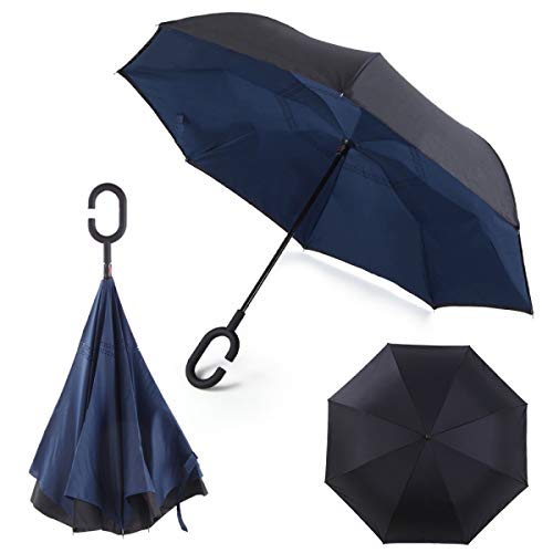 Paraguas invertido Plegable ADVERS Inverso Reverso Doble Capa Innovador Compacto Mango Forma C Resistente Tira Funda Viento Antiviento Negro Impermeable Coche Regalo Mujer Hombre Grande (Azul Marino) Paraguas invertido Plegable ADVERS Inverso Reverso Doble Capa Innovador Compacto Mango Forma C Resistente Tira Funda Viento Antiviento Negro Impermeable Coche Regalo Mujer Hombre Grande (Azul Marino)