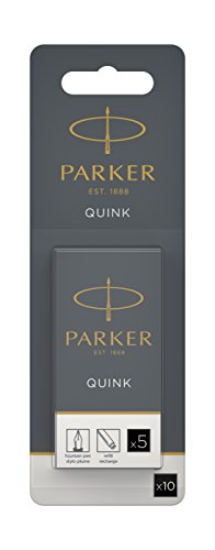 Parker Quink recambios para plumas estilográficas, cartuchos largos, tinta negra, paquete de 10