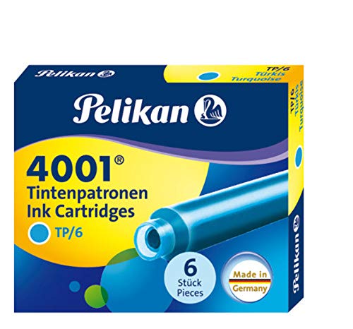 Pelikan 301705A - Juego de cartuchos de tinta 4001 para plumas estilográficas TP6, 6 cartuchos, Turquesa