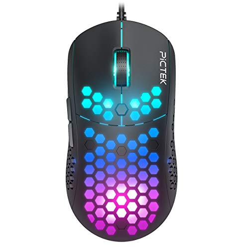 PICTEK Ratón Gaming Programable, Ratón RGB de Diseño de Panal, 6 Botones, 10000 dpi,Ratón para Juegos con Cable PICTEK Ratón Gaming Programable, Ratón RGB de Diseño de Panal, 6 Botones, 10000 dpi,Ratón para Juegos con Cable
