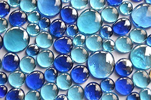 Piedras de cristal de 350 g de color azul, mezcla de 3 tamaños diferentes de 12-15 mm, 17 – 21 mm y 26 – 33 mm, 81 piedras decorativas de cristal. Piedras de cristal de 350 g de color azul, mezcla de 3 tamaños diferentes de 12-15 mm, 17 – 21 mm y 26 – 33 mm, 81 piedras decorativas de cristal.