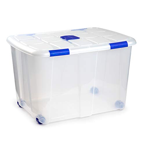 Plastic forte 11346 - Caja de almacenamiento, Transparente con ruedas, 130 litros