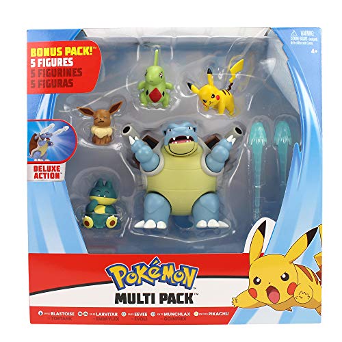 PoKéMoN Battle Figura Multi 5 Pack - Blastoise, Munchlax, Larvitar, Eevee & Pikachu - Nueva Ola 2020 - Detalles Auténticos