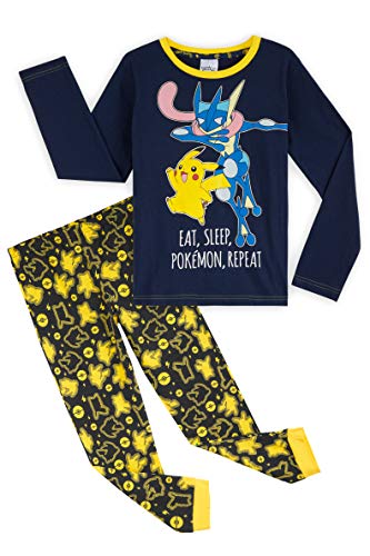 Pokèmon Pijama Niño, Pijamas Niños de Invierno con Camiseta Manga Larga y Pantalon en Algodon, Pijama Pikachu, Ropa Infantil, Regalos para Niños y Adolescentes (9-10 años, Azul)