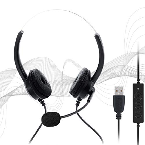 Ponacat Controles de Audio con Cancelación de Ruido de Auriculares USB para Skype UC Lync Call Center Office