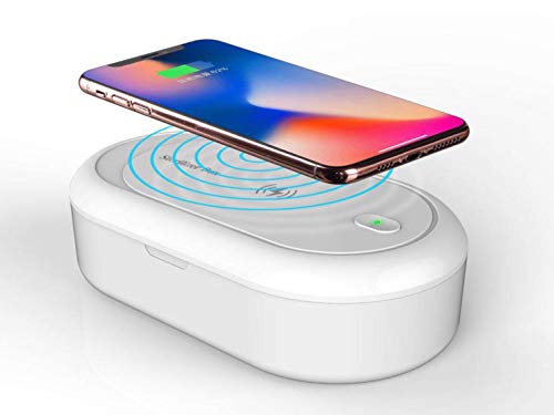 Portable UV Cell Phone Sanitizer with Wireless Charger, Multi-Function UV Light Sterilizer with Aroma Diffuser, 3-in-1 Fast Charging UV Cleaner Box for All Smart Phone, Jewelry, Watches, Glasses