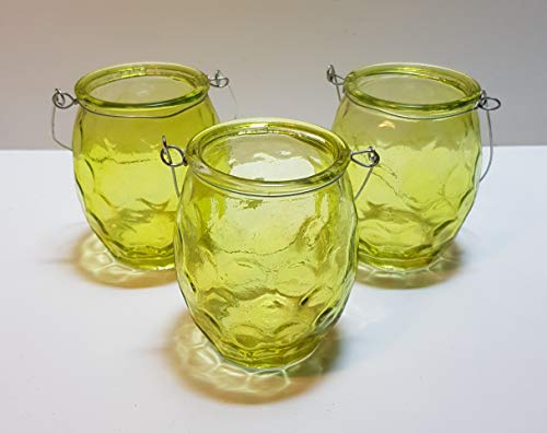 Portavelas con asa de cristal, color verde, aprox. 9 cm de alto, diámetro aprox. 6,5 cm (3 unidades) Portavelas con asa de cristal, color verde, aprox. 9 cm de alto, diámetro aprox. 6,5 cm (3 unidades)