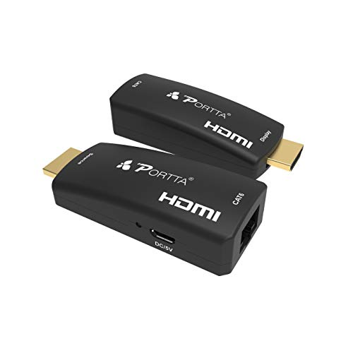 Portta HDMI Extender Extensor 50m(164ft) sobre un Solo Cable UTP RJ45 CAT6 | Transmisión sin pérdida | Full HD 3D 1080p | Micro USB Alimentado | No se Necesita Cable HDMI Adicional | Enchufe y Jugar