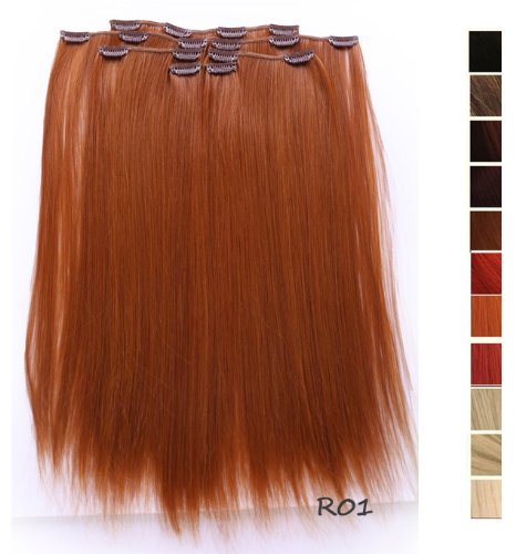 Prettyland - K170 Extensión de cabello, Peluca lisa a 50 cm larga con 7 piezas - R01 Kupferrot
