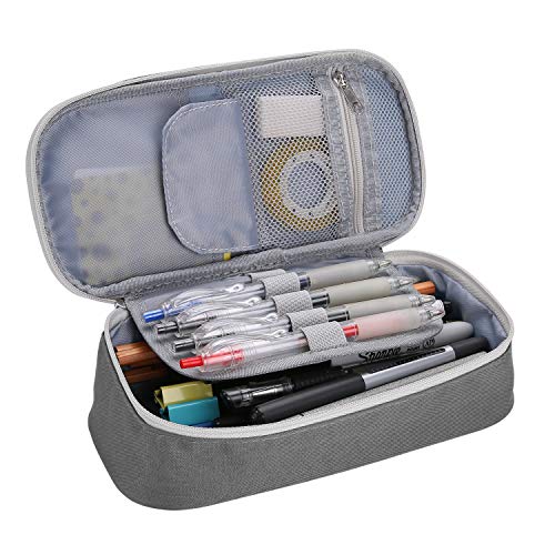 ProCase Estuche Escolar Gran Capacidad, Bolsa de Lápiz Portable Lapicero para Material de Papelería Maquillaje con Cremallera Doble para Estudiantes en Escuela y Empleados en Oficina –Gris