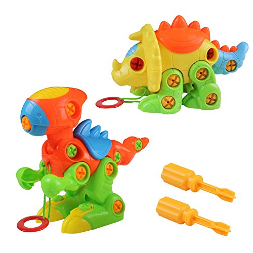 Puzzle 3D Desmontar Dinosaurios Juguetes Puzzle Dinosaurios Ingeniería Construccion de Juguete Tirón Arrastrar para Los Niños de 3+ Años (2 Puzzle Dinosaurios)